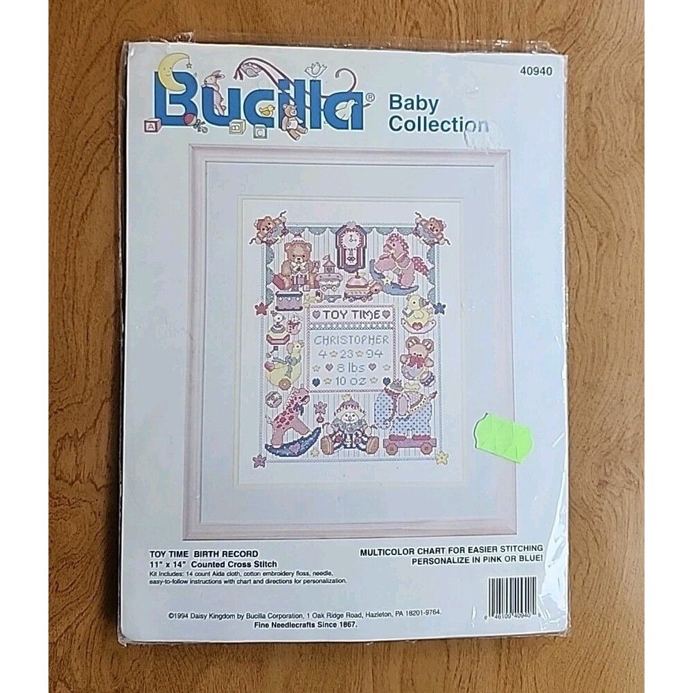 Bucilla 40939 Baby Collection Toy Time Birth Record Cross Stitch Kit